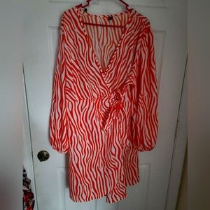 Orange and white tiger print wrap dress